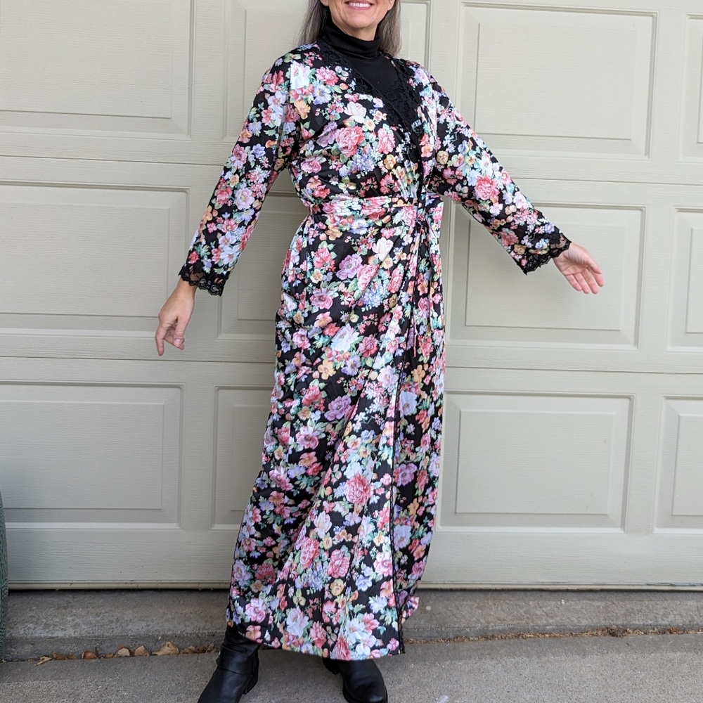 FLORAL vintage NIGHTGOWN and ROBE set L Xl - Picture 5 of 14